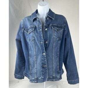 Denim Jacket Size 1 Chico's Womens Medium Blue Chest Button Pockets Long Sleeve